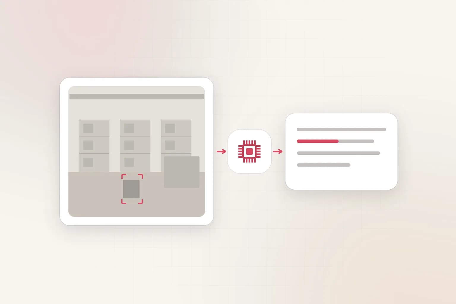 A model concept: a video still read by a model chip into a text answer.