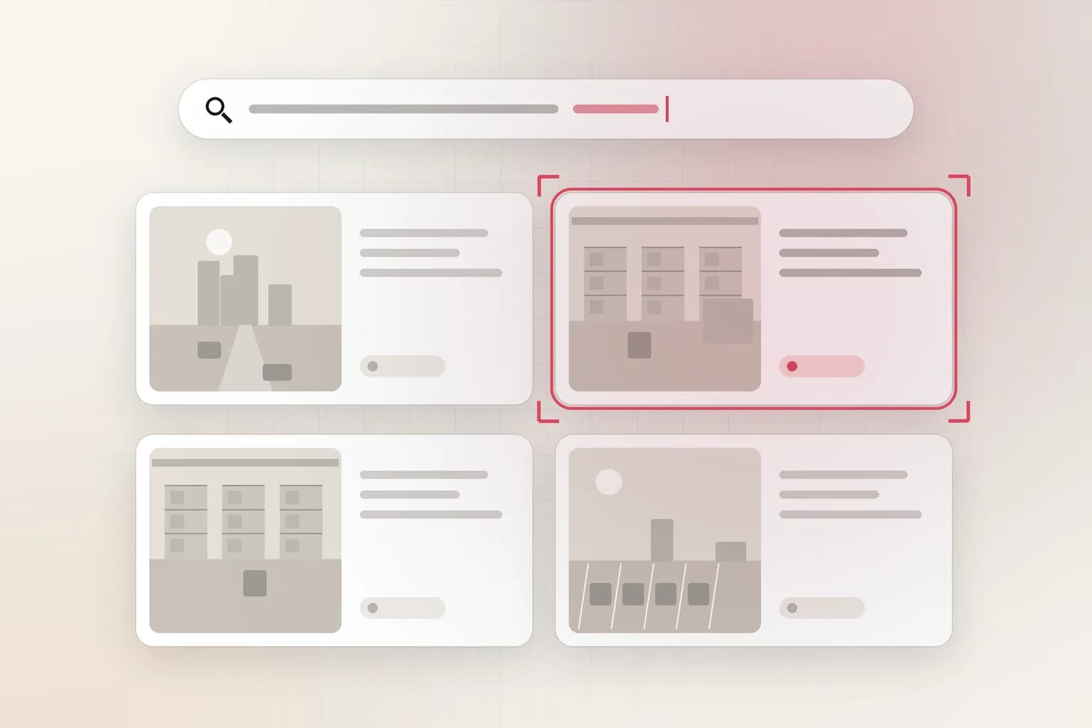 A search bar above four video results, with the matching loading dock clip highlighted in coral.